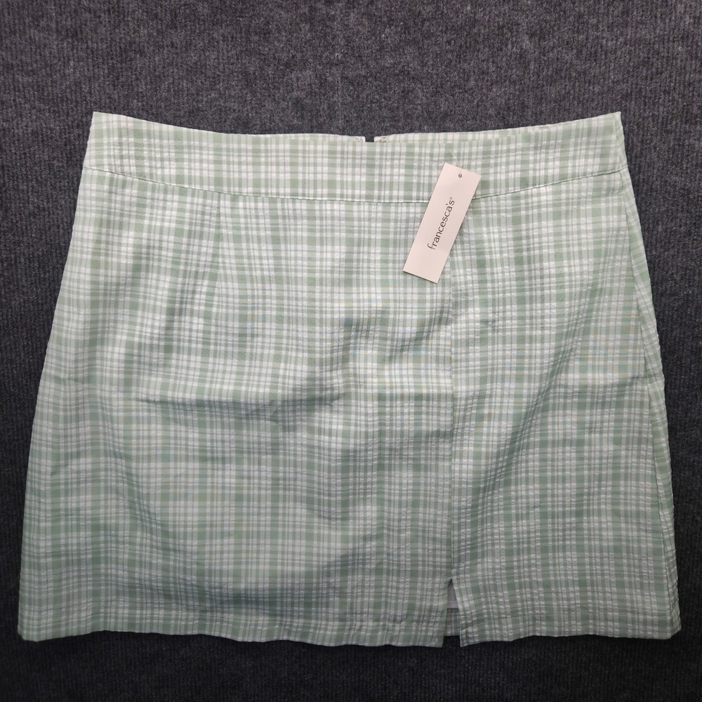 Francesca's Studio 19 Skirt Womens Large Green Plaid Polyester Mini Slit‎ New